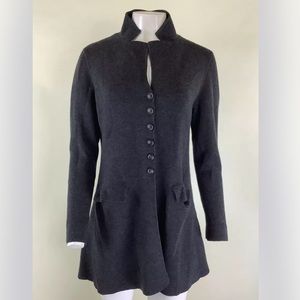 Eileen Fisher Sz M 100% Merino Wool Button Duster Cardigan Charcoal Gray